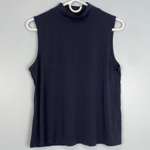 Eileen Fisher Blue Mock Neck Tank Top Small Petite Minimalist Wardrobe Staple - Picture 1 of 6